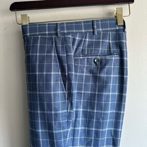 ISAIA Steel Blue Window Pane Wool Trousers US50